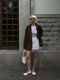 Fashion Suede Lapel With Pocket Jacket Woman Casual Single Breasted Long Sleeve Coat 2024 Lady Autumn Warm High Street Outwear