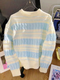 DERMEARNE Fashion Striped Loose Sweater Women Autumn Winter O-neck Long Sleeve Knitwear Simplicity All-match Refreshing Knitting Tops
