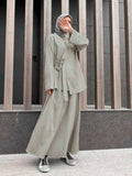 DERMEARNE Ramadan Eid Two Piece Sets Shirt &Pants Women Muslim Suits Shirt Blouse Musulman Ensembles Moroccan Kaftan Islamic Outfit Sets