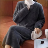 Skirt Set Knitted Autumn and Winter Thick and Sturdy Two-piece Set for Women's Korean Fashionable and Elegant Long Skirt E404