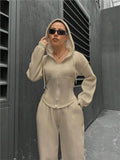 Dermearne Spring Autumn New Women's Clothing Two Piece Set Fashion Trend Hooded Cardigan Slim Fit Casual Two Piece Set For Women