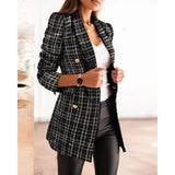 Women's S-2XL size 24 year popular long sleeved double breasted suit collar printed jacket Women's clothing