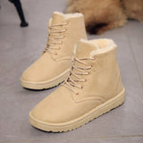 Winter version of the Korean students female short-sleeved warm boots lace-up female flat heel damp cotton shoes boots