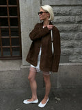 Fashion Suede Lapel With Pocket Jacket Woman Casual Single Breasted Long Sleeve Coat 2024 Lady Autumn Warm High Street Outwear