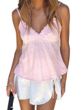 Dermearne Women s V Neck Camisole Sexy Spaghetti Straps Lace Sleeveless Tank Cropped Tops Summer Y2K Tops for Party Club