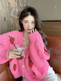 Strawberry Sweet Cardigan Women Loose Long Sleeve Fashion Knitted Sweaters Korean Lazy Wind Casual Female Soft Cardigans