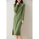 Chinese Style 100% Wool Knitting Dresses Women Winter New Fashion Length-keen Dress Female V-neck Clothing DR01