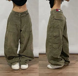 Dermearne 2024 New Harajuku Casual Loose Solid Color Multi-pocket Washed Jeans Y2K Street Hip-hop Wide-leg Pants For men and women