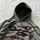 New Y2K Hoodie Hip Hop Gothic Retro Eye Patchwork Gray Loose Pullover for Men and Women Fashion Harajuku Streetwear Casual Tops