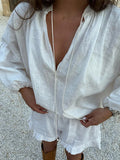 Ruffles Doll Collar Shorts Women's Summer Suit 2024 Button Short  Puff Sleeve Ladies Shirts Set Loose Single Breasted Streetwear