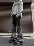 Y2K Streetwear Gray Flare Jeans Women Harajuku Hippie Punk Grunge Denim Pants Gothic Gradient Boyfriend Style Trousers