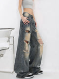 Ripped Jeans for Women Hot Girl Vintage Washed Distressed Baggy Jeans Women Casual Wide Leg High Waisted Jeans Woman Pants