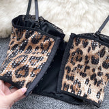 Chic Retro leopard lace  Camis sequin French Fashion Tank Top Slim  Crop Top Sexy  Women Summer Tops Ins