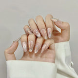 DERMEARNE 10Pcs Aurora Handmade False Nails with Jelly Glue Long Almond Fake Nail Art Shell Design Press on Nails Full Cover Manicure Tips