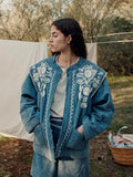 Quilted Floral Print Long Sleeved Women's Coats Casual Pocket Round Neck Cotton Jacket Autumn Winter Warm Ladies Clothing Tops