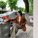 Vintage Suede Brown Jackets Women Autumn Long Sleeve Lapel Button Jacket Coat With Pockets Female Casual Chic Street Outwear
