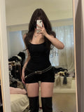 Gothic Sexy Y2k Two Piece Set Women Korean Casual High Street Retro Suit Female Elegant Leather Tops + High Waist Jumpsuit 2024