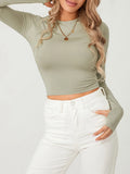 Fashion Women Basic T-shirt with Thumb Holes Long Sleeve Crew Neck Solid Slim Fit Basic Crop Top Streetwear