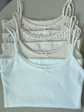 Dermearne Floral Eyelet Bow Cotton Crop Tops Summer Lace Trim Sleeveless Slim Tank Top Women Preppy Style Sweet Camisole Y2k Clothes