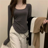 Women'S Long Sleeve T Shirt Autumn Winter Y2k Crop Top Casual Slim Fit Pullovers Korean O-Neck Top Streetwear Female Basic Tee