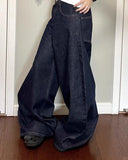 American Spring and Autumn Women Black High Street Wide Leg Jeans Retro Y2k Men and Women Loose Straight Pants