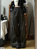 Dermearne Vintage Cargo Track Pants Women Casual Oversized Y2k Sweatpants Trousers Harajuku Baggy Wide Parachute Jogger Streetwear