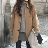 Dermearne Women Autumn Short Wool Coat Winter Single Breasted Fashion Turn Down Female Blends Long Sleeve Causal Loose Black Outwear