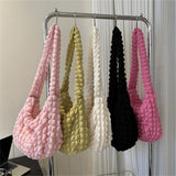 Cloud Shoulder Bag Girls Solid Color Large Capacity Crossbody Bag Underarm Bag Fashion Commuter Pleated Bubbles Handbag