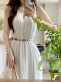 Summer Beach White Midi Dress Women Casual Sleeveless Slim Even Party Dress Office Lady Elegant Formal Dress Korean Chic