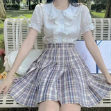 Lolita Blouses White Women Cute Lace Tops Ruffle Shirts Vintage Puff Sleeve Japanese Preppy Style Sweet Tops