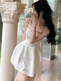 DERMEARNE  Elegant Chic Evening Party Y2K Mini Dresses New Summer Spaghetti Strap One Piece Midi Dress Korean Casual White Clothes Mujer