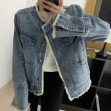 Hekiy Women Single-breasted Cardigan Denim Jacket Long Sleeve Overcoat Loose Denim Coat Casual Outwear Jeans Jackets Spring