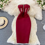 Beading Diamond Women Party Dresses For New Year Sleeveless Strapless Bodycon Sexy Female Dress Vestido de festa Dropshipping