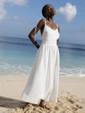 Lace-Up Backless Elegant Long Dress Female High Waist Solid Fashion Halter Dresses Holiday Beach Slim Bandage Maxi Dress