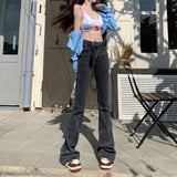 New Summer Y2k High Waist Elastic Self Cultivation Drape Mopping Cross Design Micro Flared Jeans Women's Clothes
