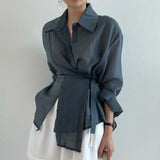 Dermearne Women Shirt Chic Loose Long Sleeve Blouse Fashion Casual Button Shirts Tops Office Lady Elegant Clothing