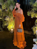 Dmearne New Elegant Solid Ruffles Off Shoulder Maxi Dress Women Sexy Sleeveless Backless Loose Vestidos Summer Lady Vacation Robes