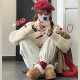 Y2k Vintage Women Sweater Harajuku Turtleneck Embroidery Korean Fashion Knitted Pullovers Loose Winter Kawaii Christmas