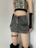Punk Aesthetic Cyber Retro X-ray Skeleton Print Rib Sleeveless Vest ArmyGreen Crop Top Designer Clothes Women Summer Emo