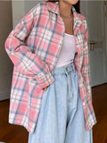 Long Sleeve Pink Plaid Shirts Korean Style Vintage Y2k Youthful Woman Blouses Harajuku Fashion Japanese Outerwears