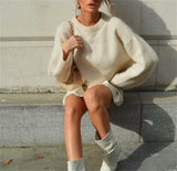 Women Fashion Loose Knit Sweater O-neck Long Sleeves Autumn Winter Sweaters Elegant Warm Casual Pullovers 2024 Lady High Street