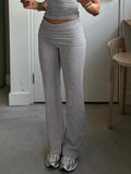 Dermearne Solid Chic Casual Straight Pants Basic Streetwear 2000s Y2K Trousers for Women Fashion Korean Harajuku Bottoms