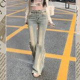 DERMEARNE Women Vintage Blue Jeans High Waist American Retro 90s Raw Material Edge Design Y2k Denim Pants Streetwear Wide Leg Jeans