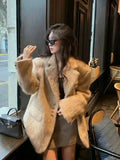 New Women's Collar Plush Jacket Elegant Loose Chic Coat Winter Thicken Fashion Office Ladies Warm Button Jacket