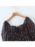 Fashion Women Vintage Floral Print Chiffon Dress Sexy Semi-Sheer Long Sleeve Layered Ruffle Ladies Short Dress