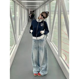 Blue Womens Jeans High Waist Vintage Straight Y2K Baggy Denim Pants Streetwear American Style Fashion Wide Leg Denim Trouser