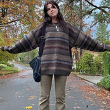 Women s Vintage Striped Print Sweater Round-Neck Long Sleeve Fall Loose Pullover Jumper Tops
