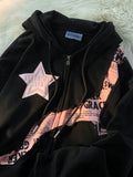 Y2K Vintage Zip Up Hoodies Women Harajuku Hip Hop Letter Print Sweatshirts Gothic Streetwear Loose Patchwork Tops Coats