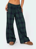 Plaid Pants for Women Casual Pajama Pants Elastic High Waist Slim Wide Leg Cute Pj Pants Pajama Bottoms Loungewear