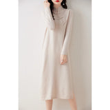 Chinese Style 100% Wool Knitting Dresses Women Winter New Fashion Length-keen Dress Female V-neck Clothing DR01